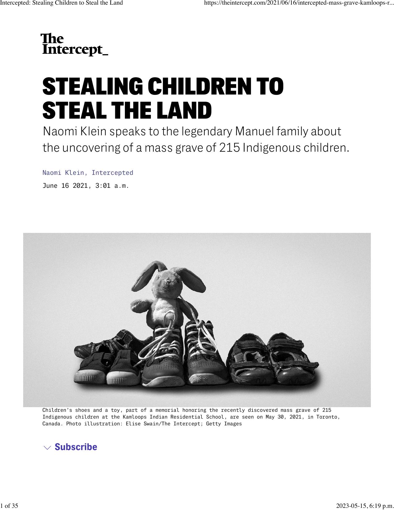 Intercepted: Stealing Children to Steal the Land