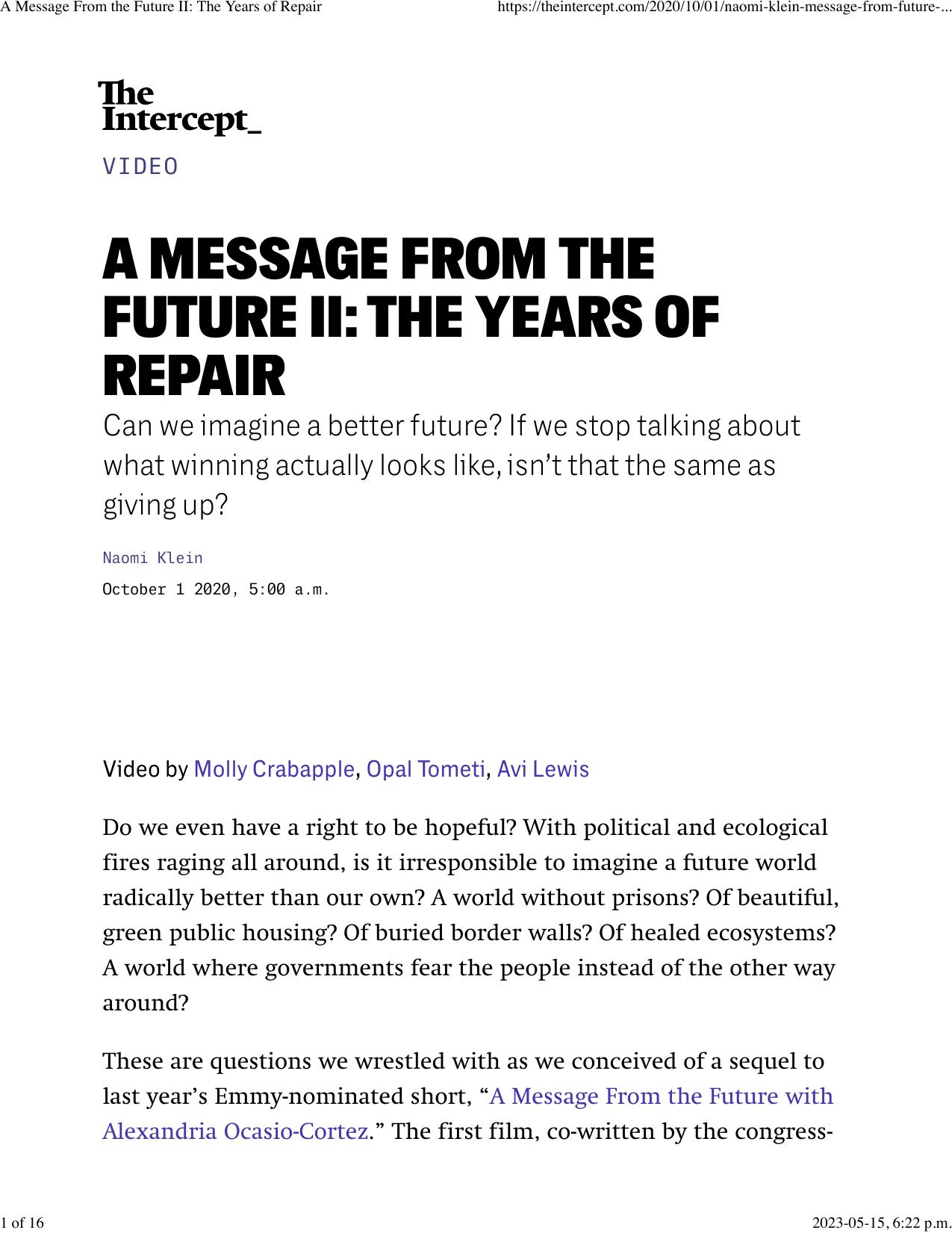 A Message From the Future II: The Years of Repair