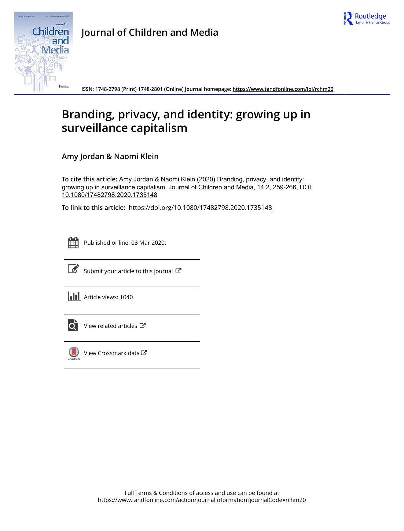 Branding, privacy, and identity: growing up in surveillance capitalism