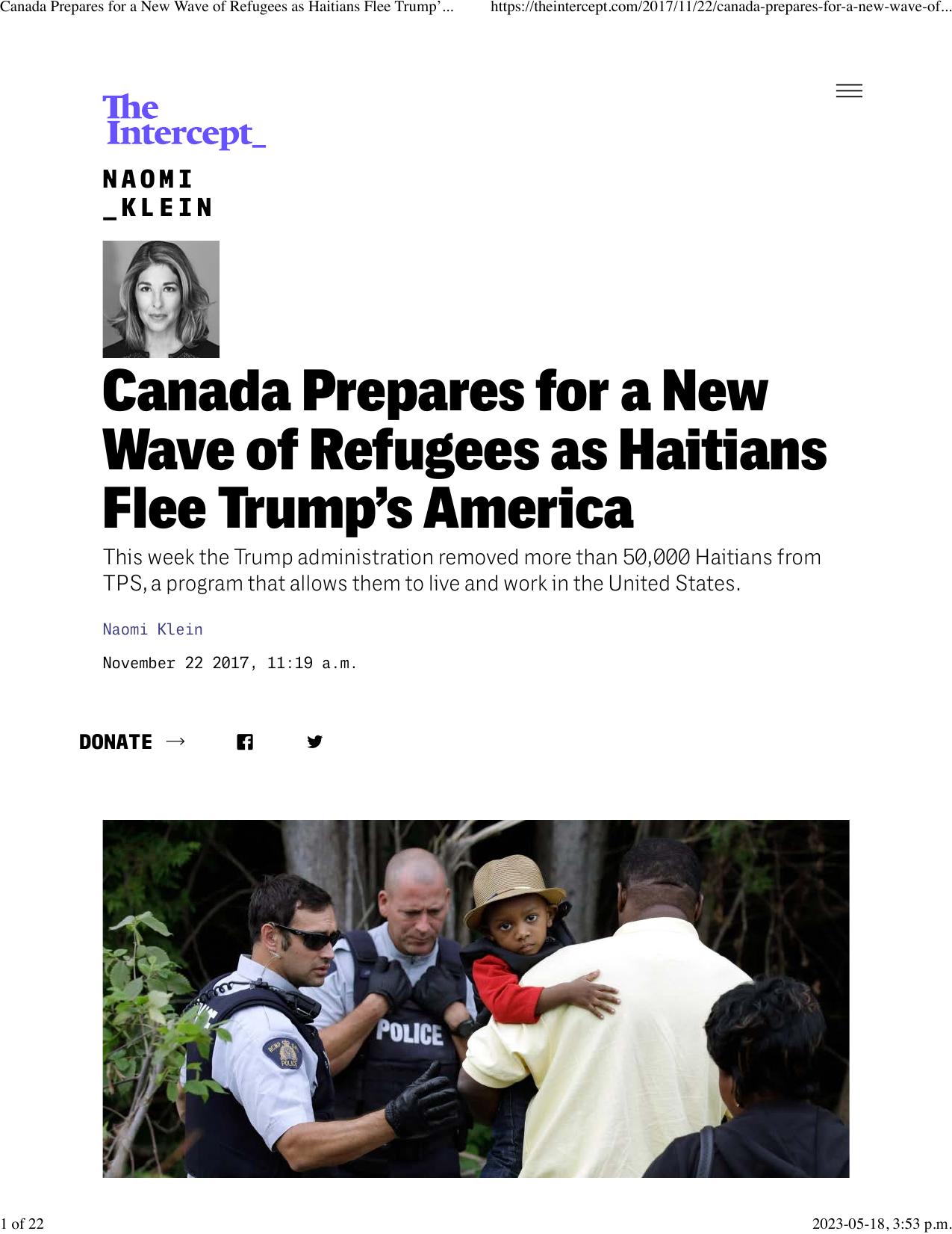 Canada Prepares for a New Wave of Refugees as Haitians Flee Trump’s America - The Intercept