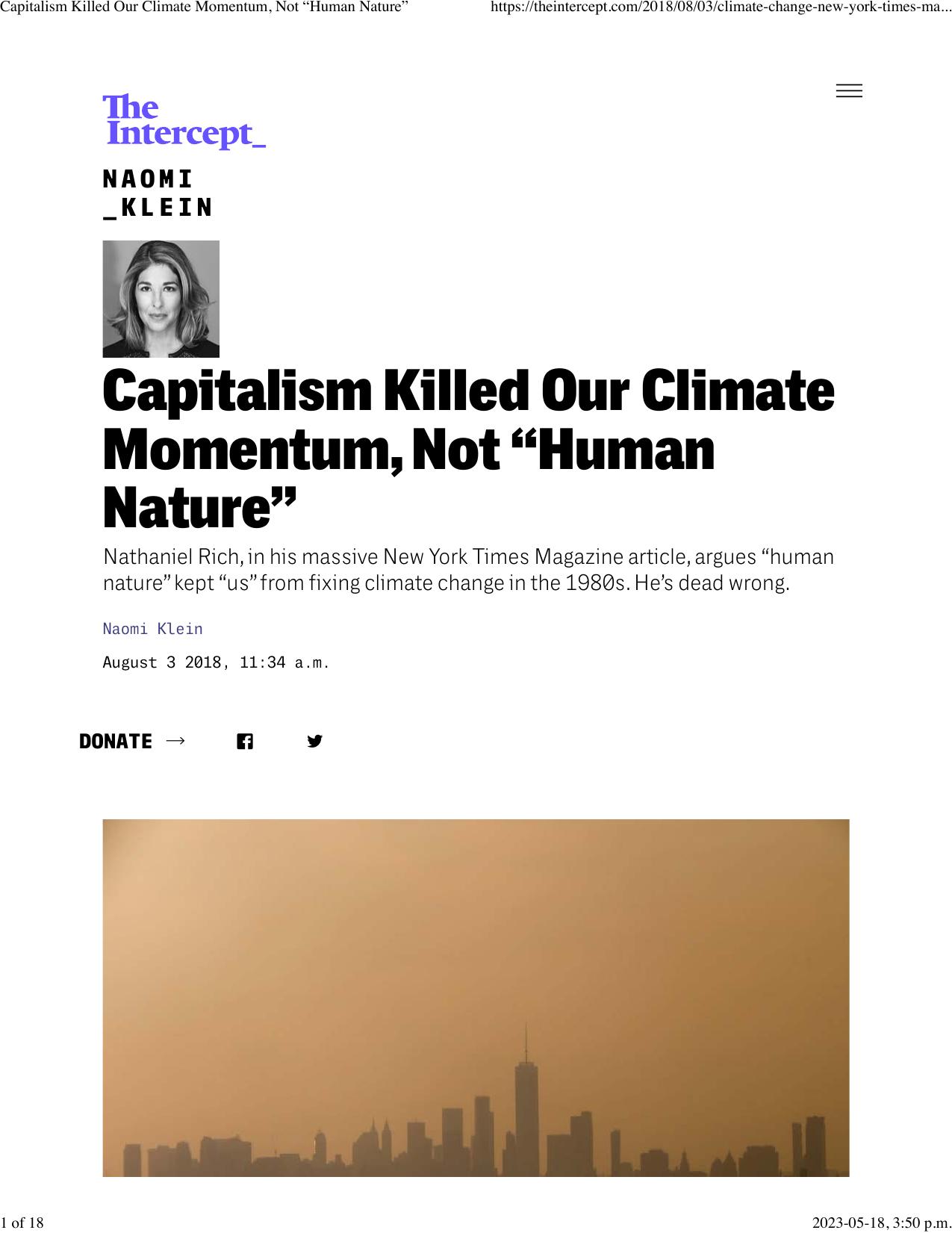 Capitalism Killed Our Climate Momentum, Not “Human Nature”