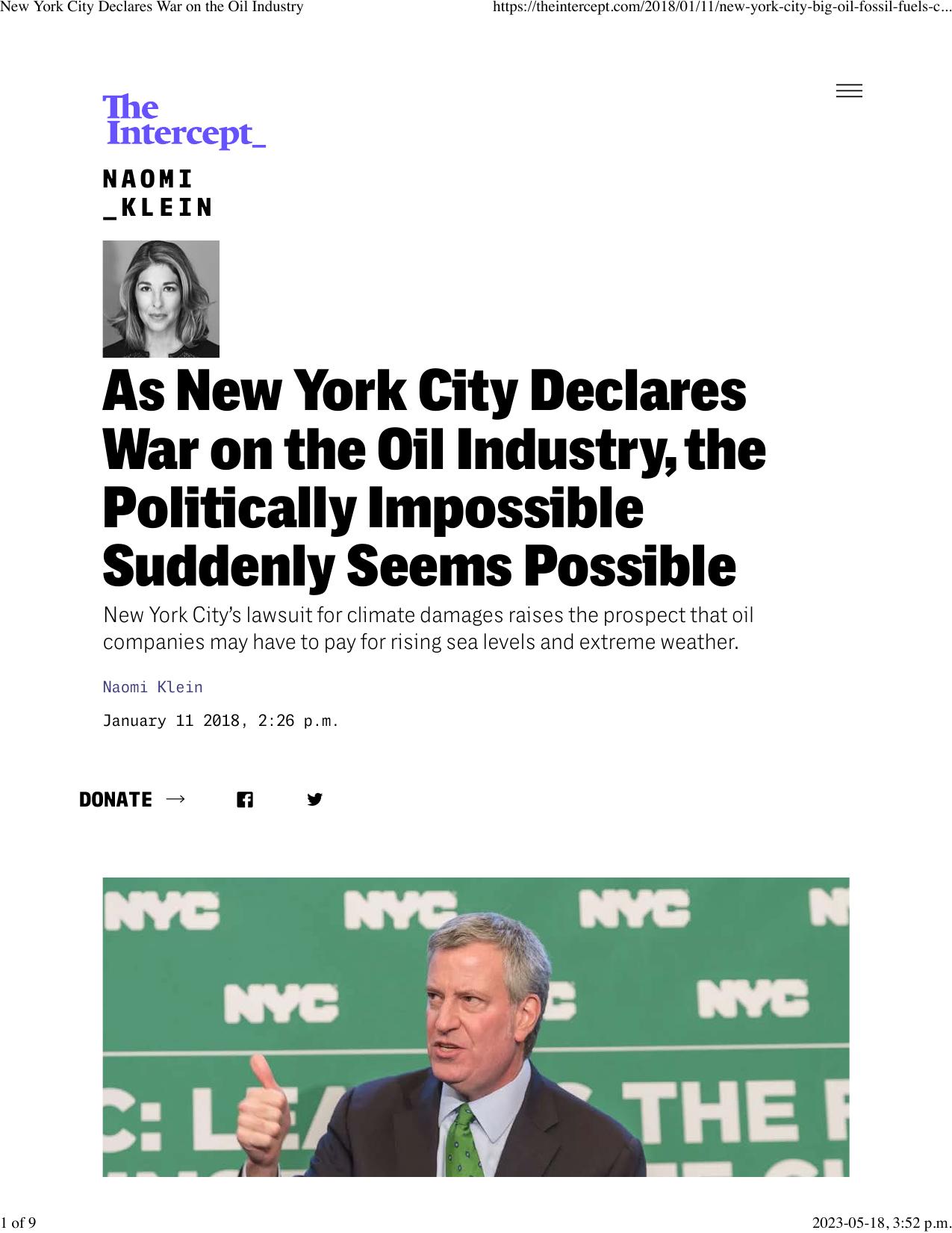 New York City Declares War on the Oil Industry