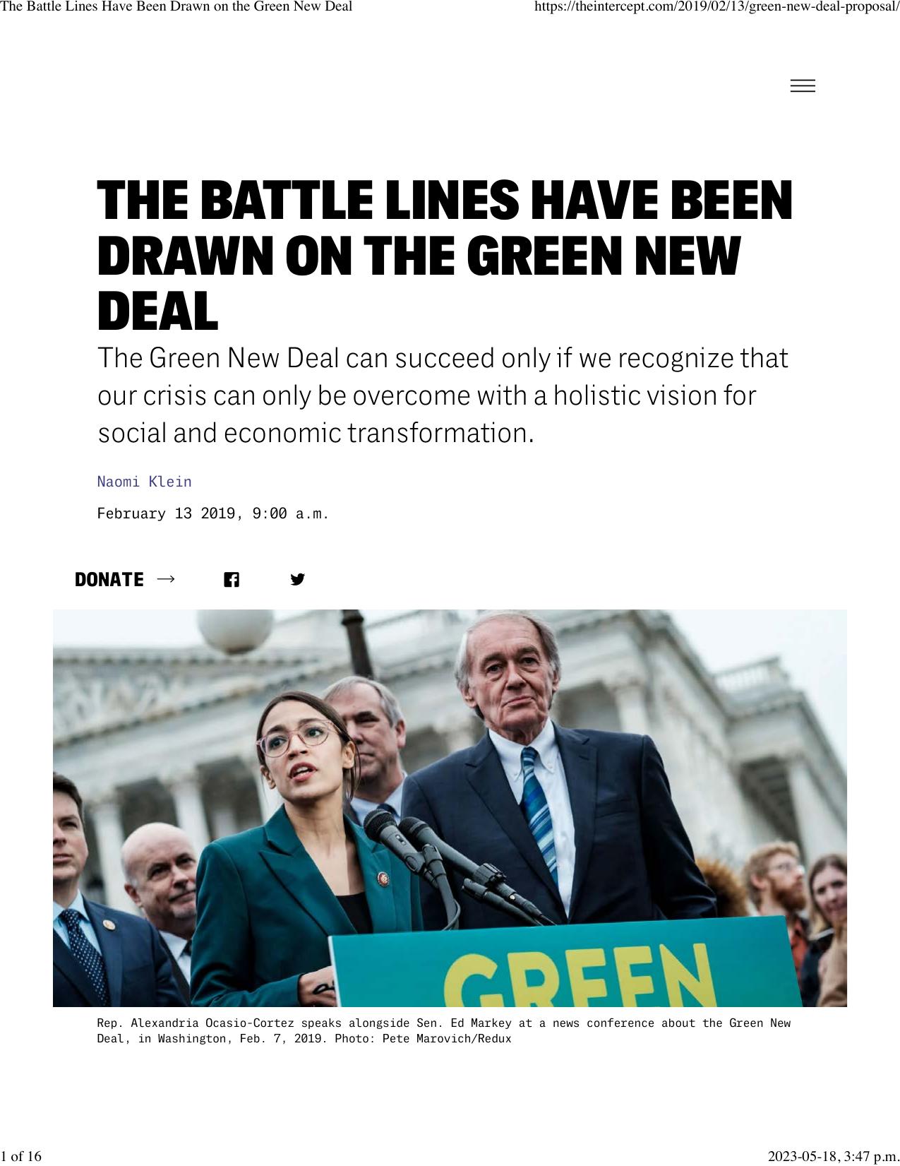 The Battle Lines Have Been Drawn on the Green New Deal