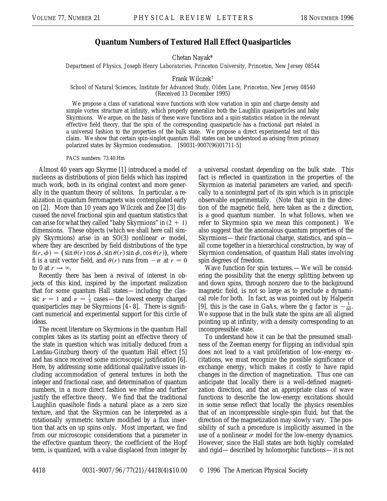 Quantum Numbers of Textured Hall Effect Quasiparticles