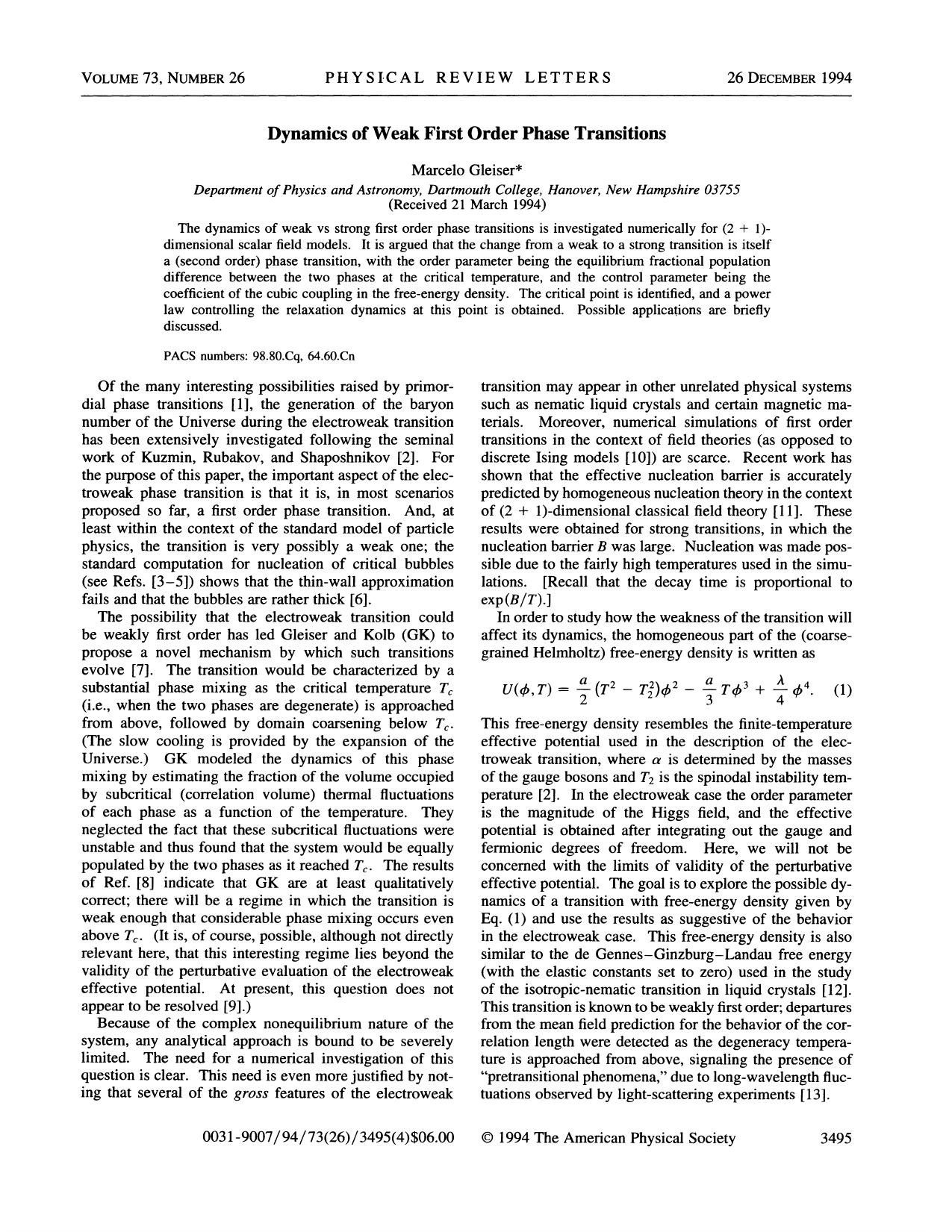 Dynamics of Weak First Order Phase Transitions