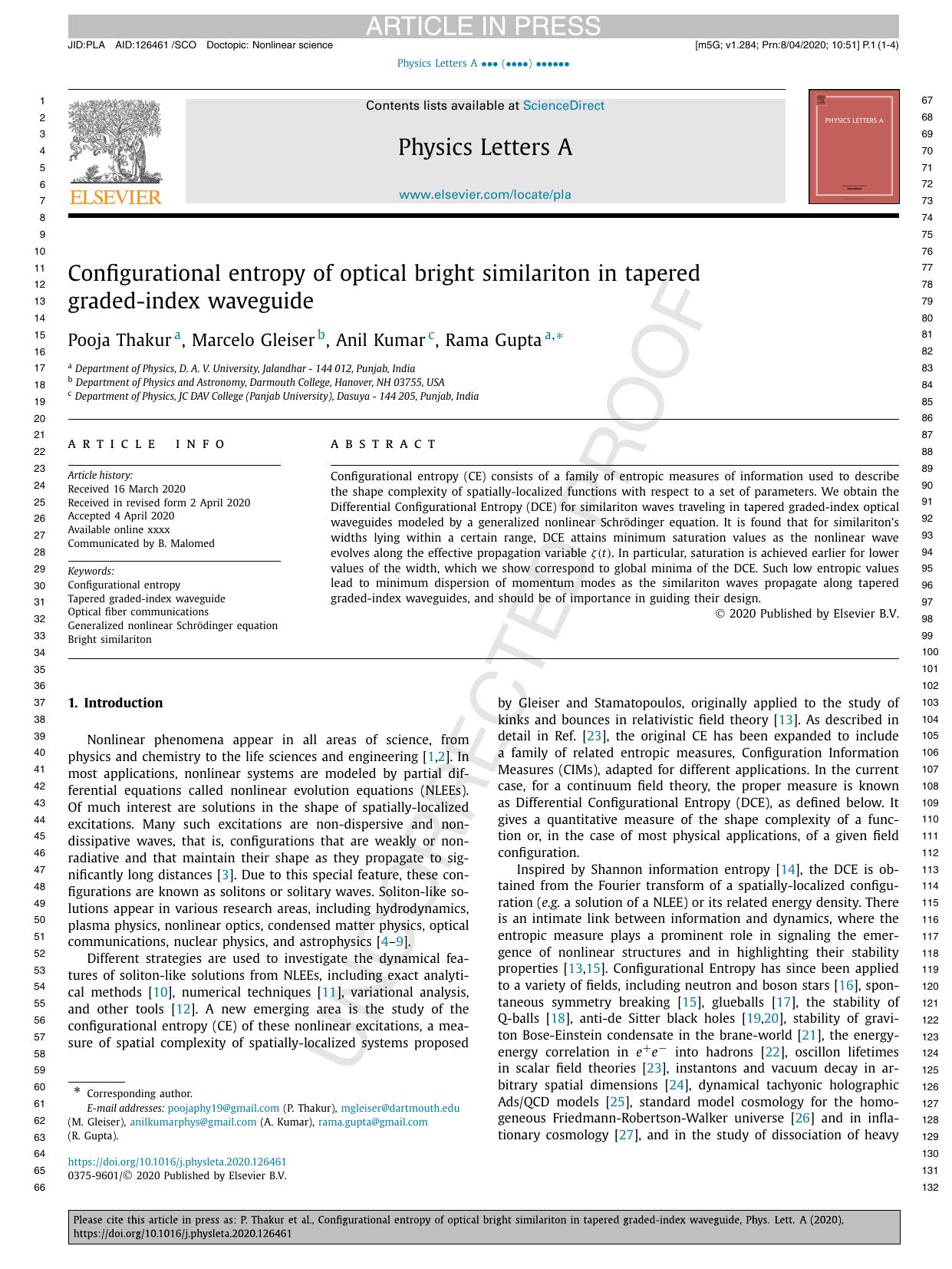 Configurational entropy of optical bright similariton in tapered graded-index waveguide