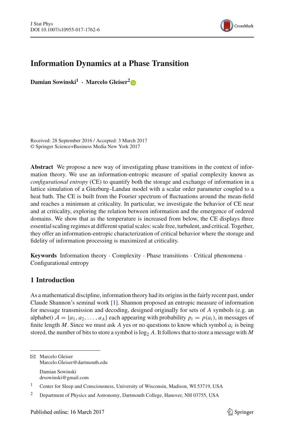 Information Dynamics at a Phase Transition