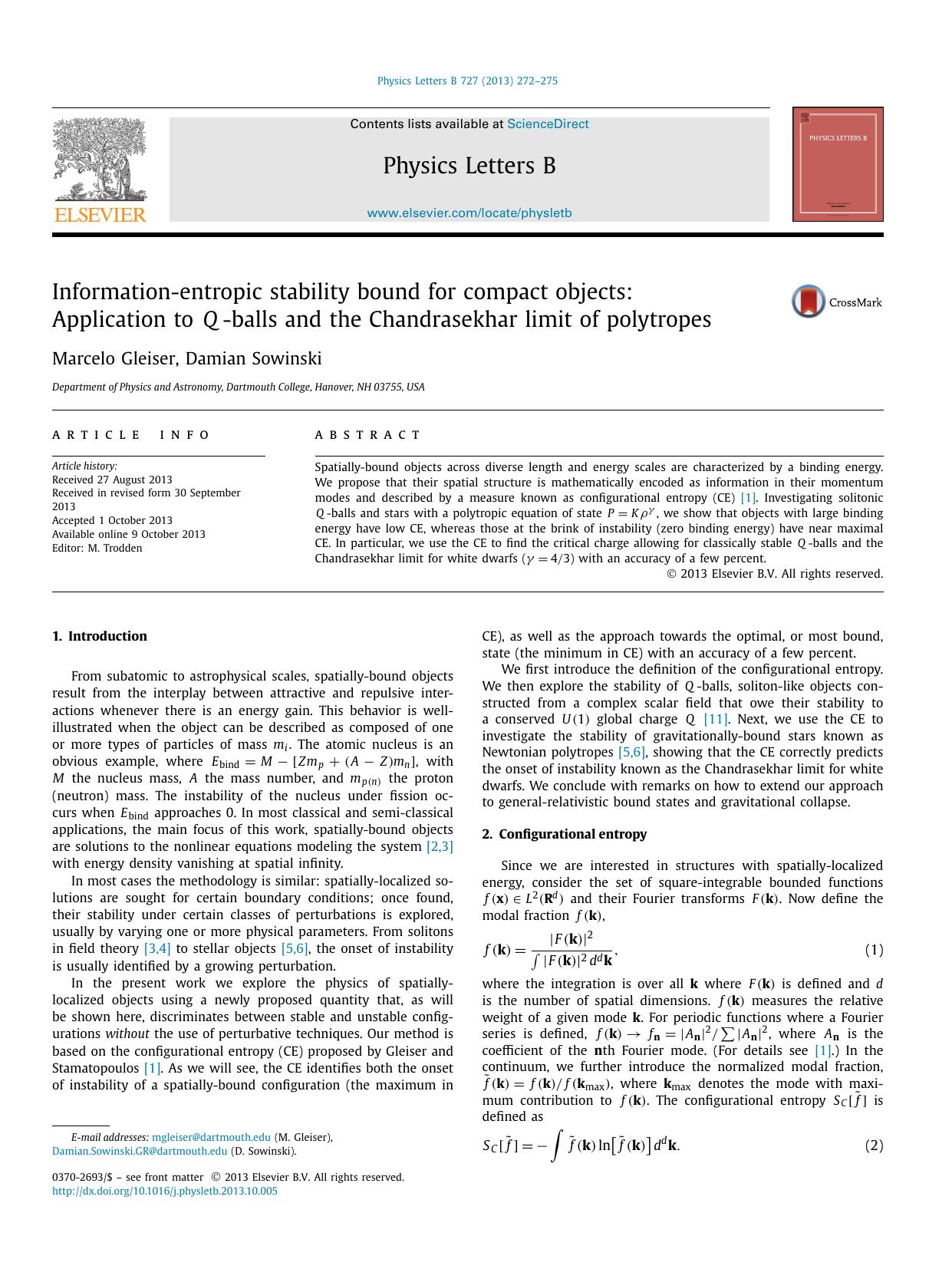 Information-entropic stability bound for compact objects: Application to Q-balls and the Chandrasekhar limit of polytropes