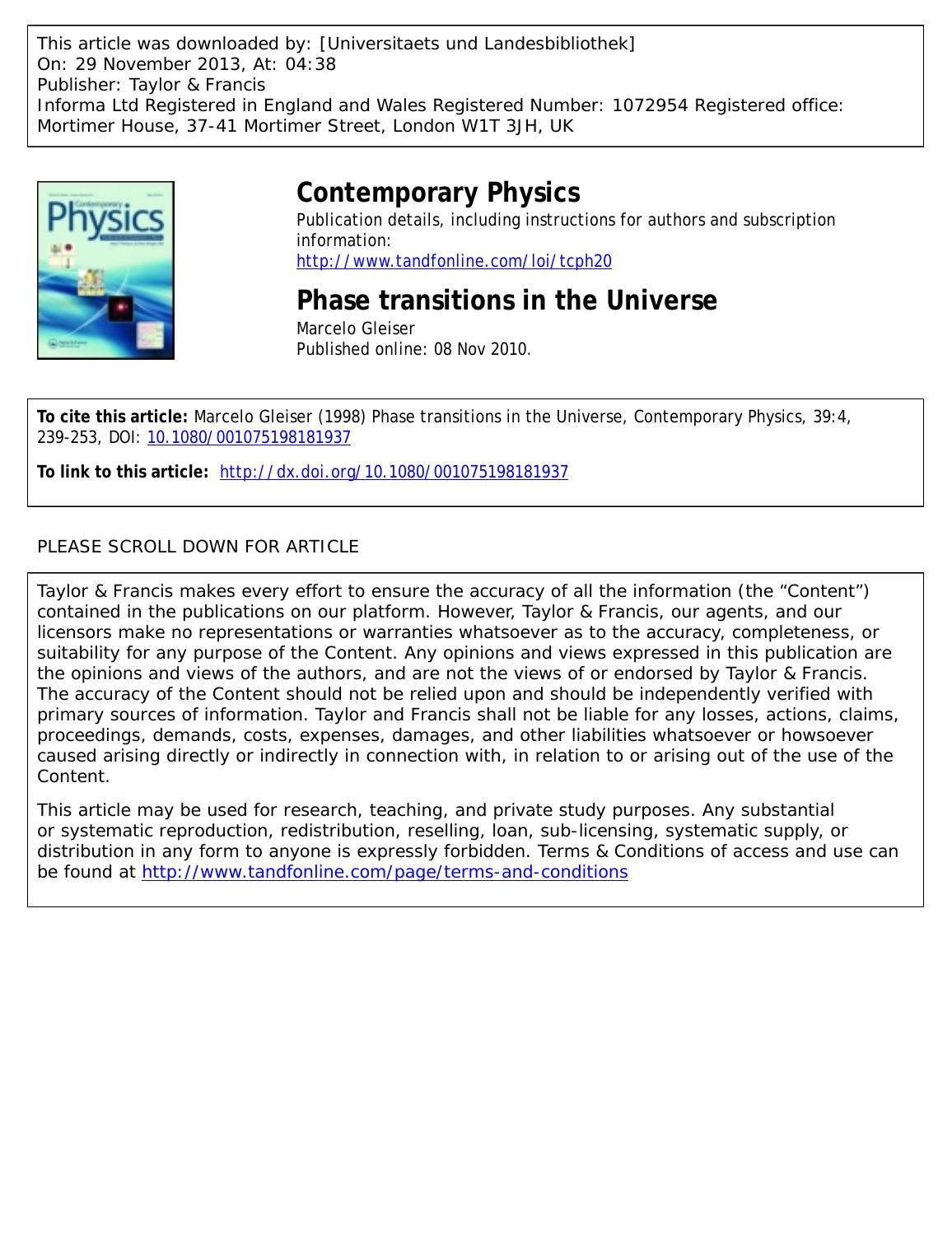 Phase transitions in the Universe