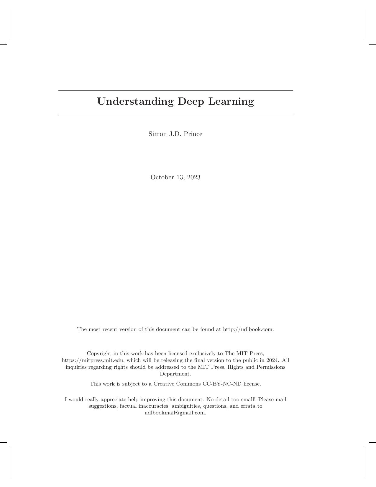 Prince S. Understanding Deep Learning 2023