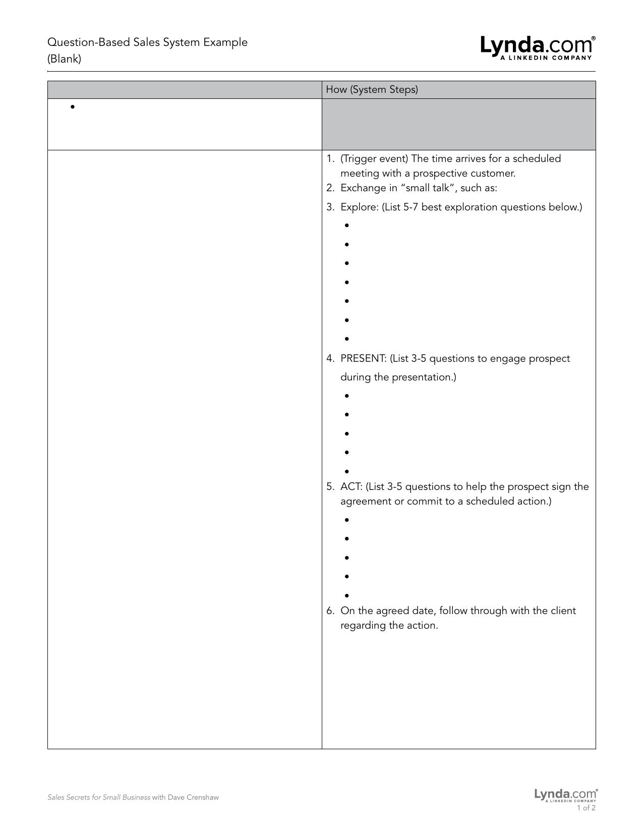 Sales System Question Template