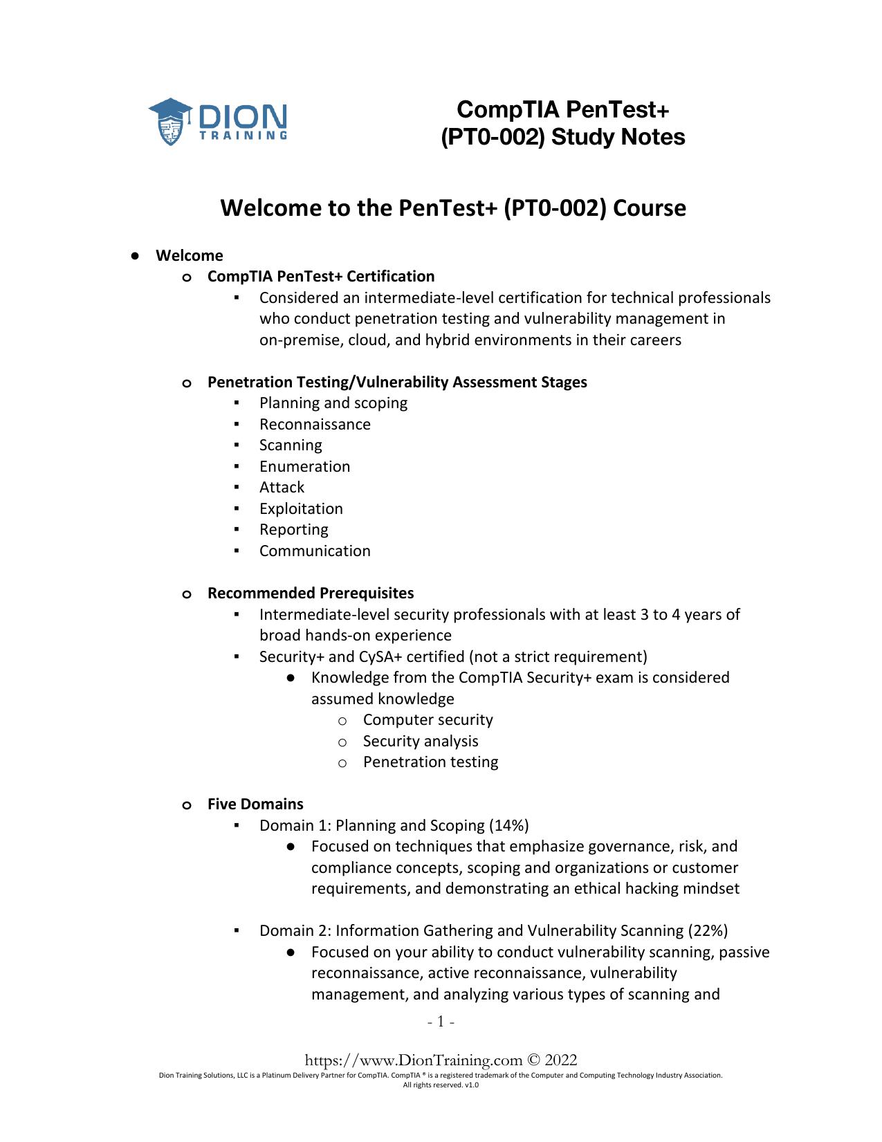 002 CompTIA-PenTest-PT0-002-Study-Notes