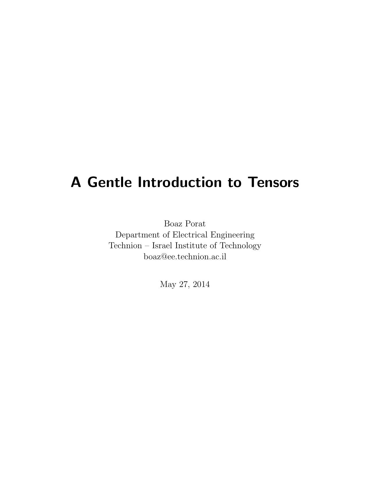 Porat B. A Gentle Introduction to Tensors 2014