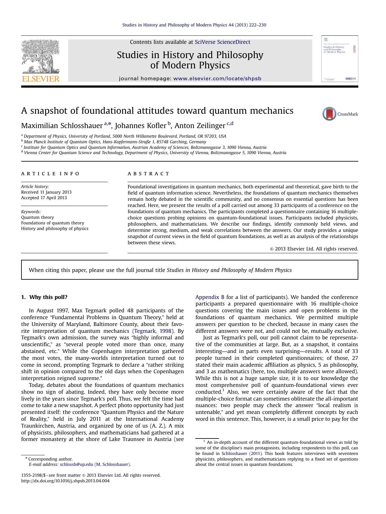 A snapshot of foundational attitudes toward quantum mechanics