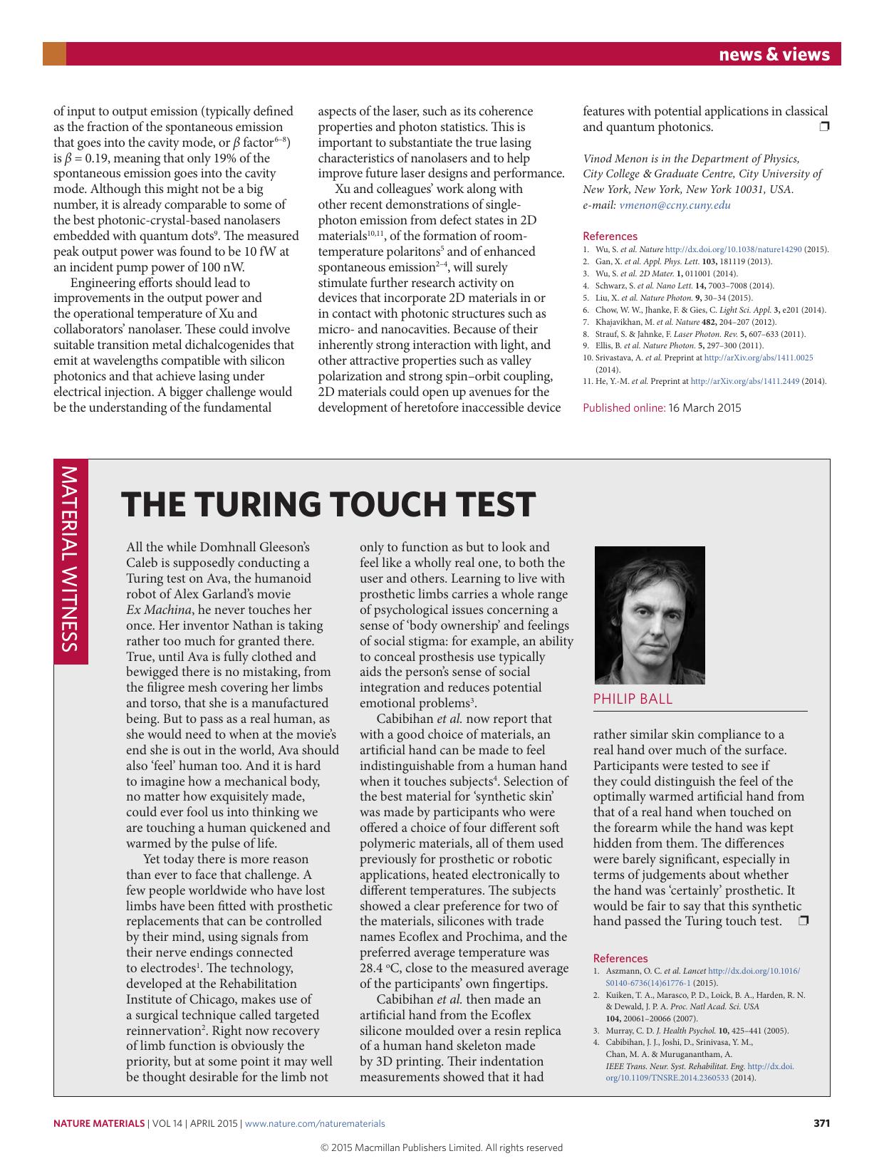 Material witness: The turing touch test