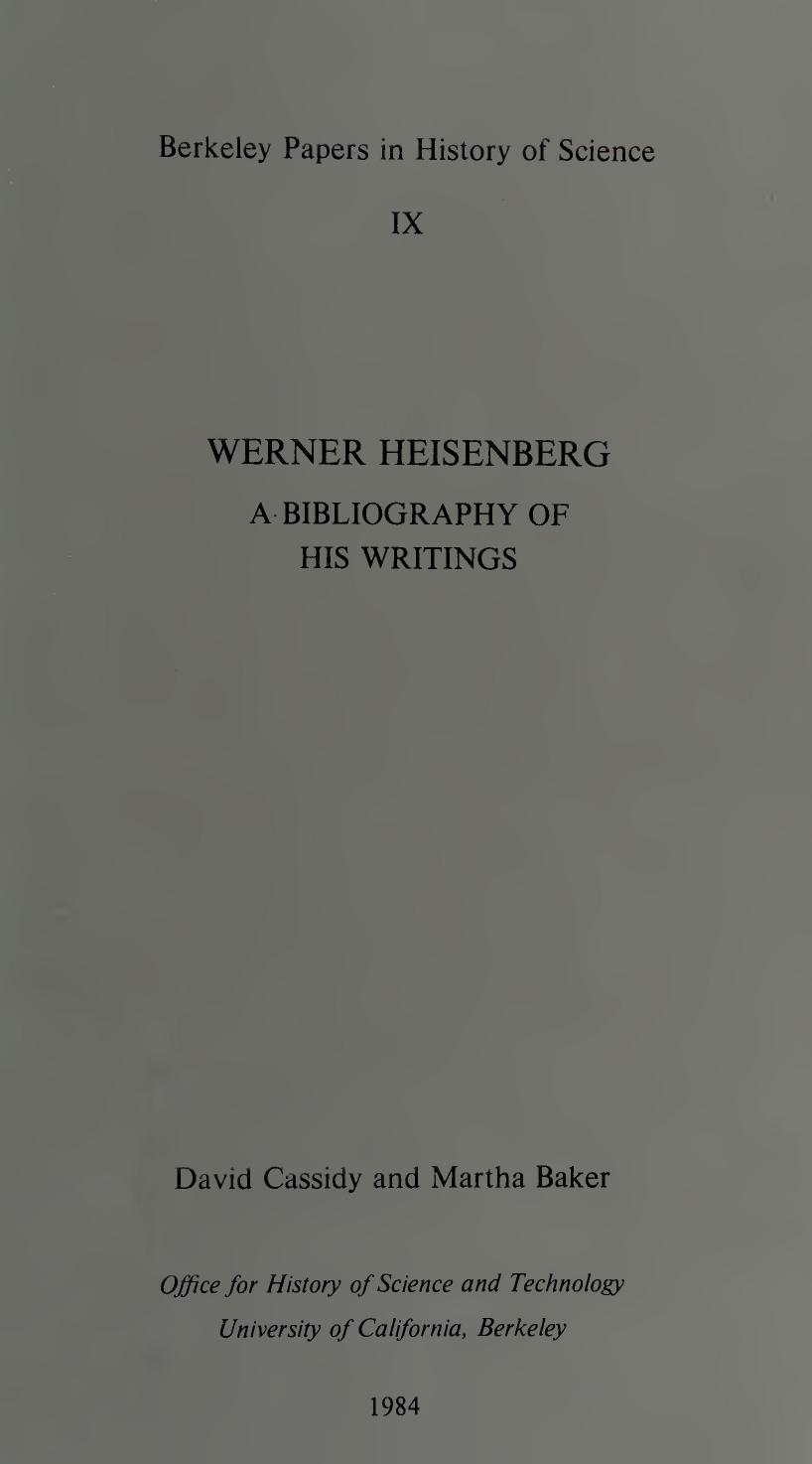 Werner Heisenberg: A Bibliography of His Writings