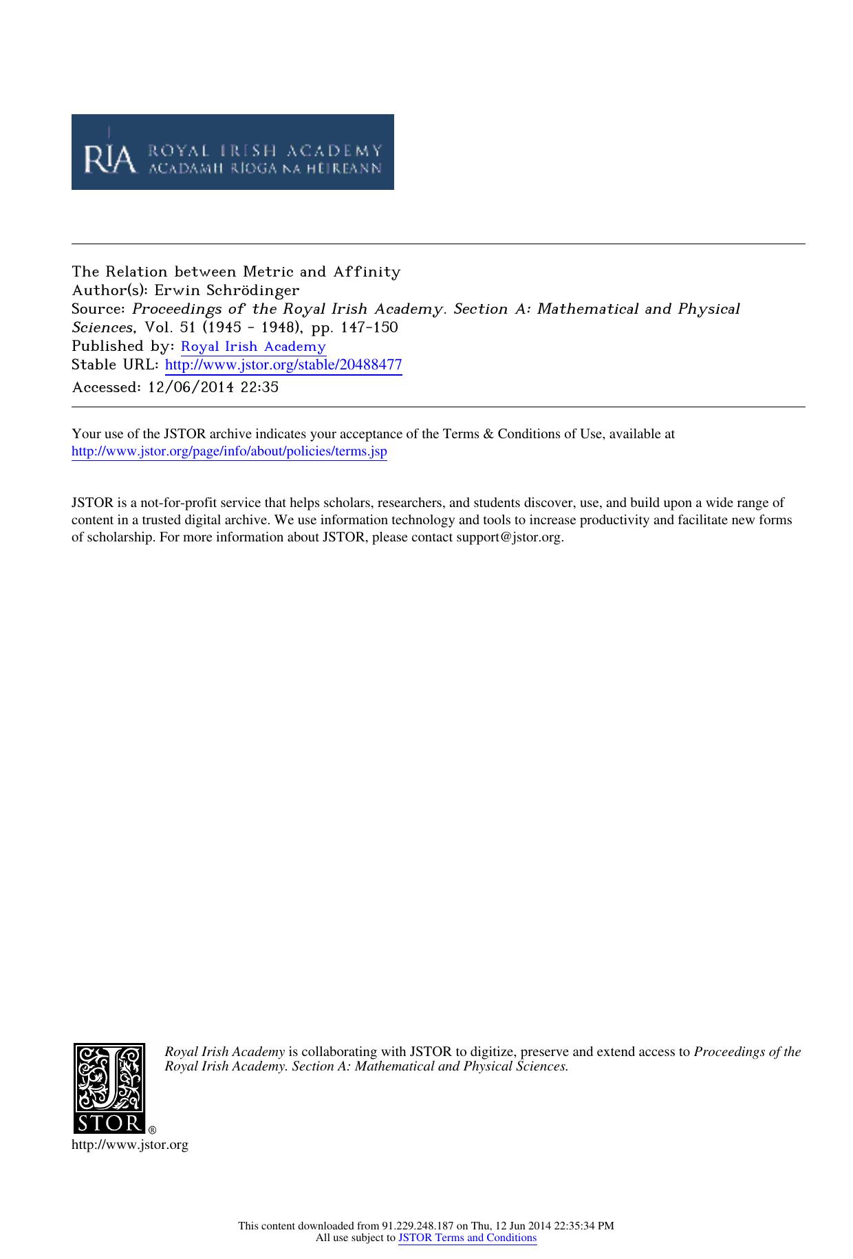 The Relation between Metric and Affinity