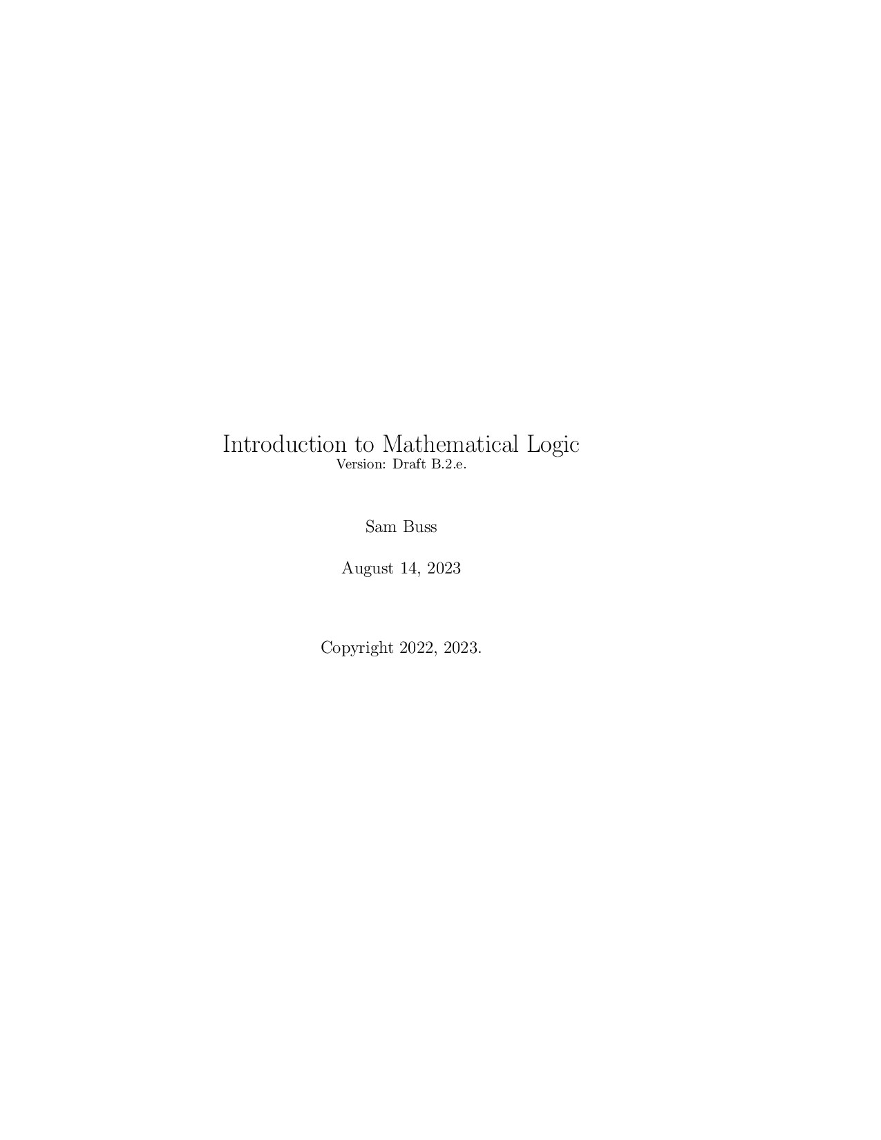 Buss S. Introduction to Mathematical Logic 2023
