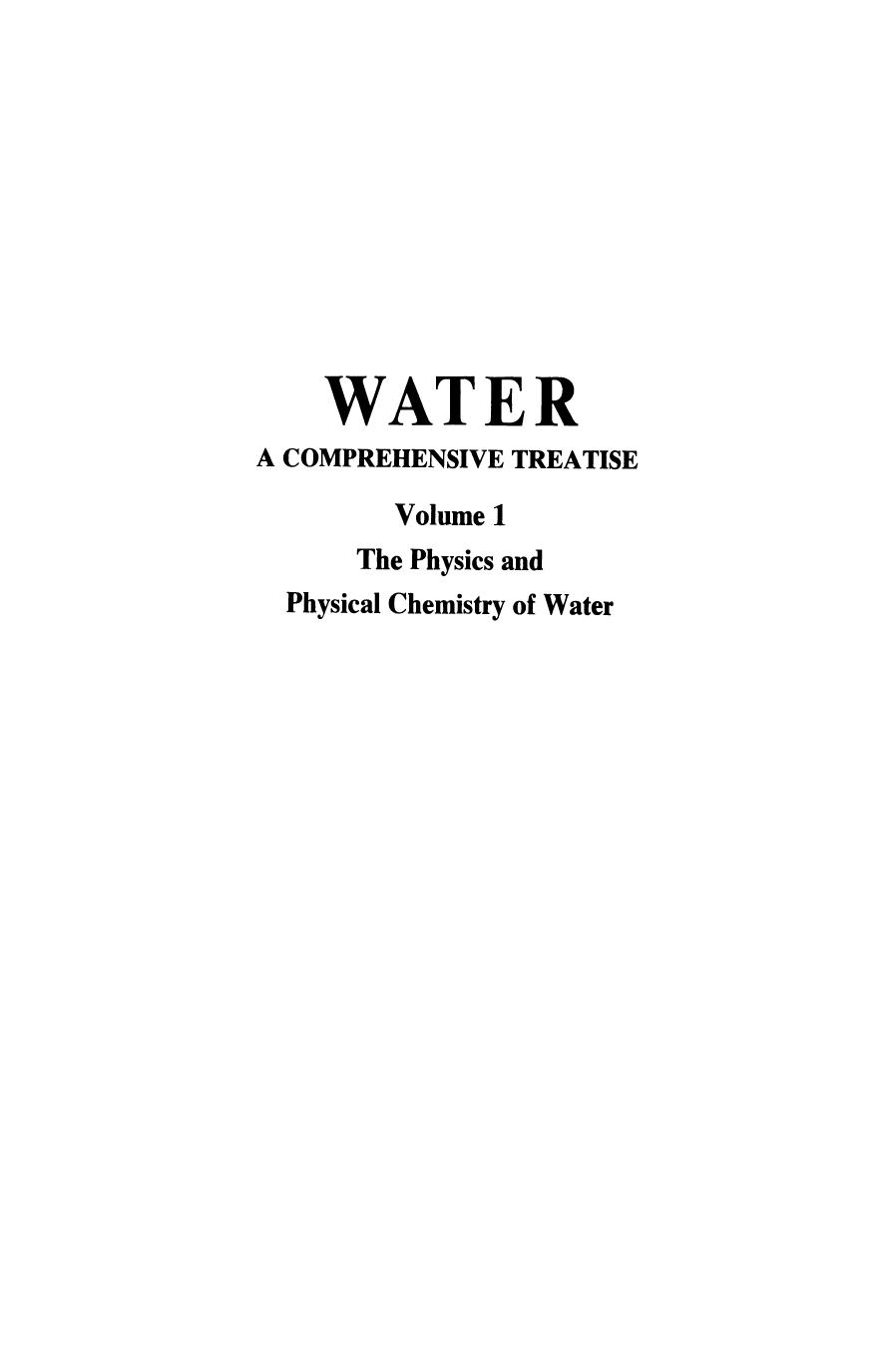 (Water 1) F. Franks (auth.), Felix Franks (eds.)