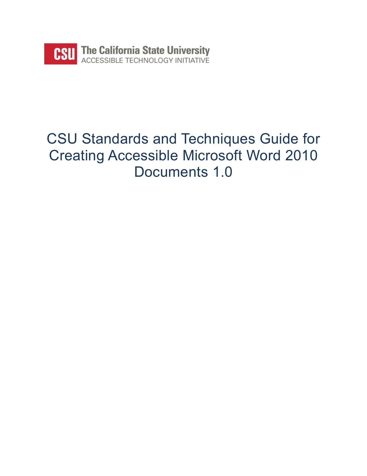 CSU Standards and Techniques Training Guide for Creating Accessible Word 2010 Documents