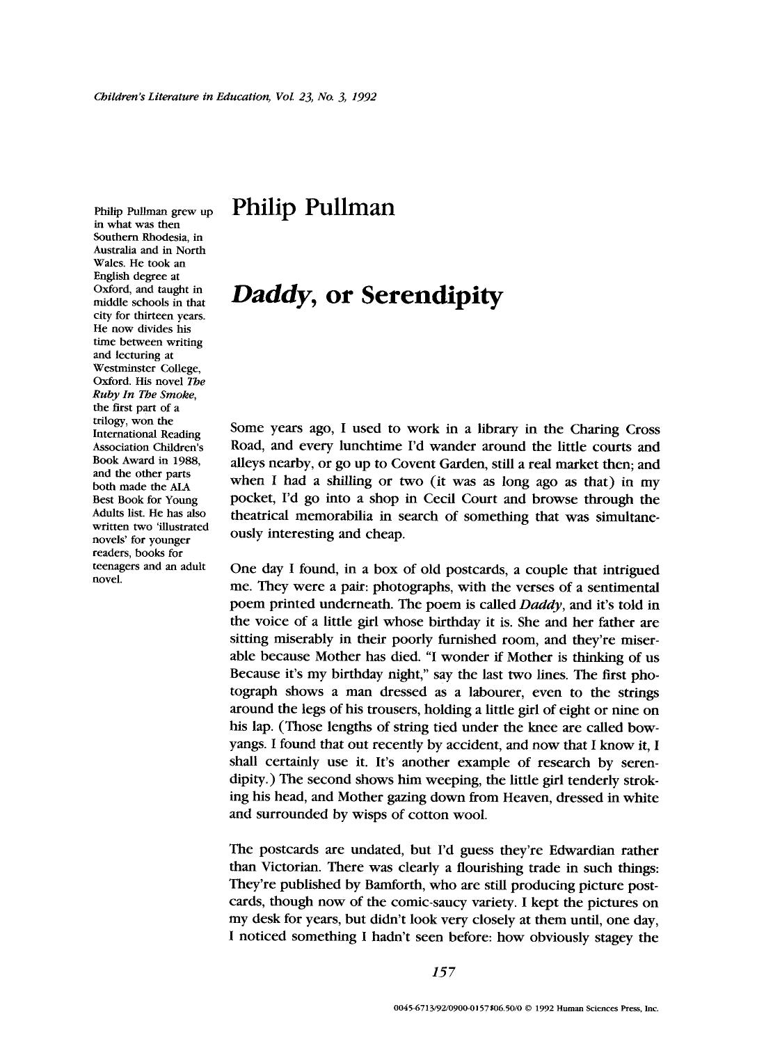 <Emphasis Type="Italic">Daddy </Emphasis>, or serendipity