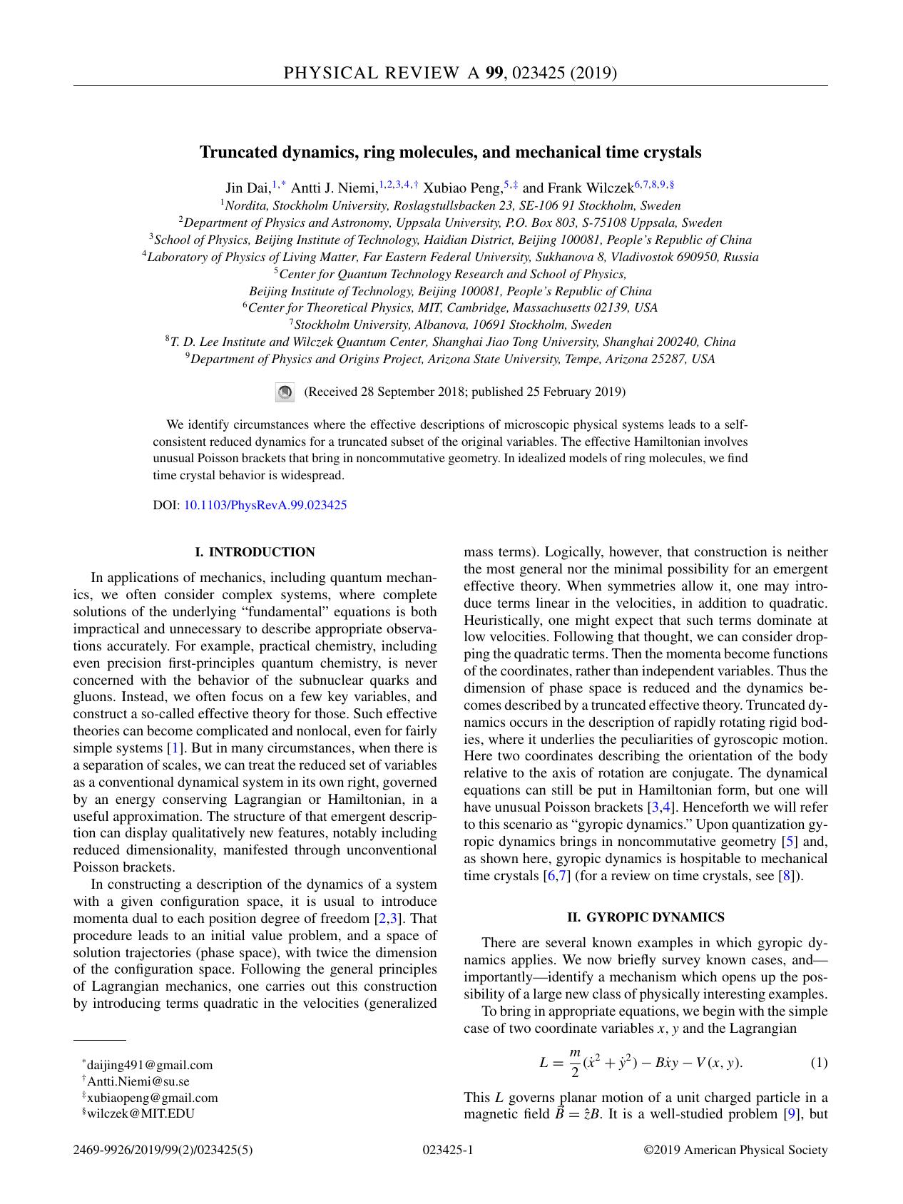 Truncated dynamics, ring molecules, and mechanical time crystals