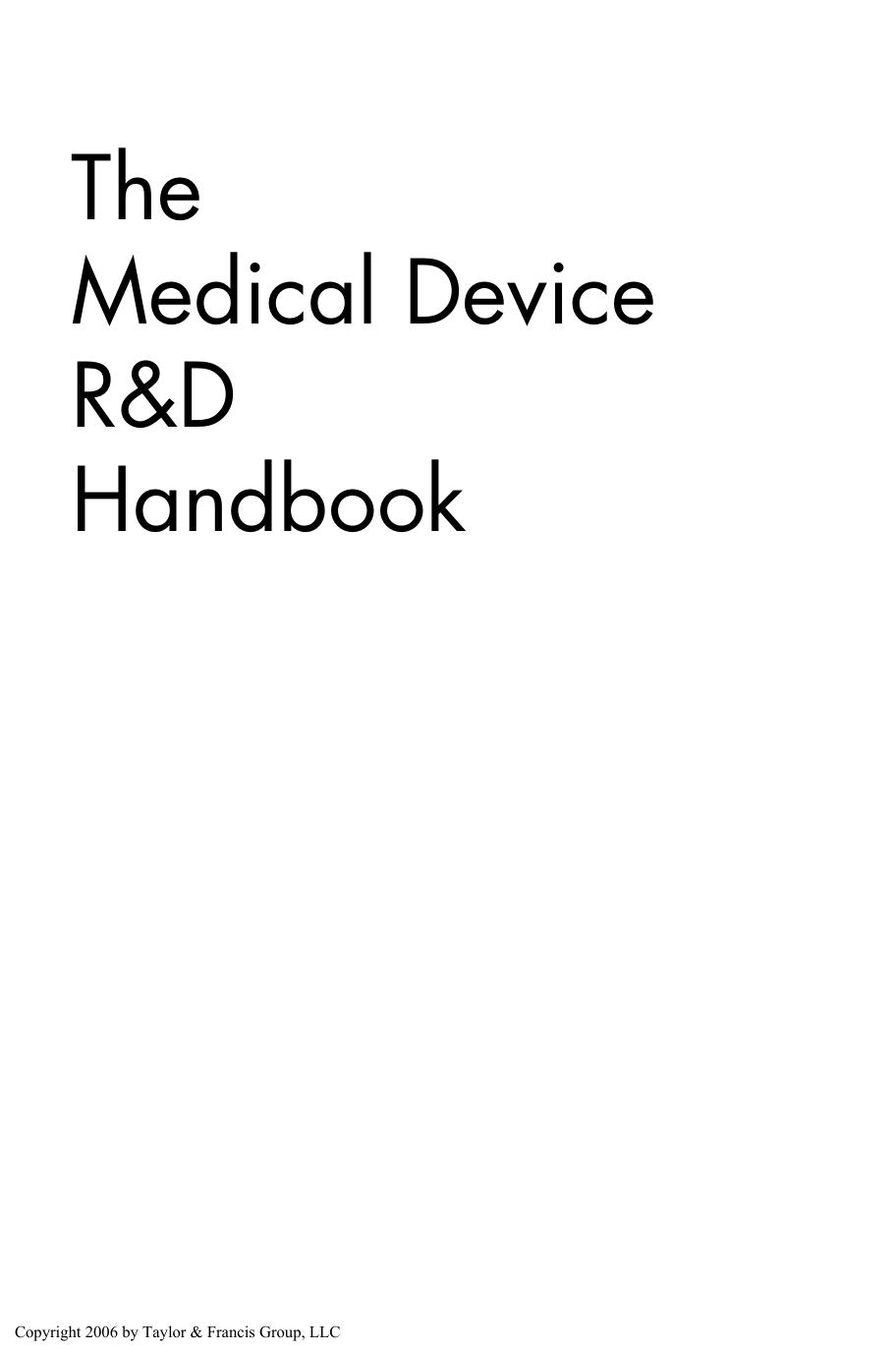 The Medical Device R&D Handbook