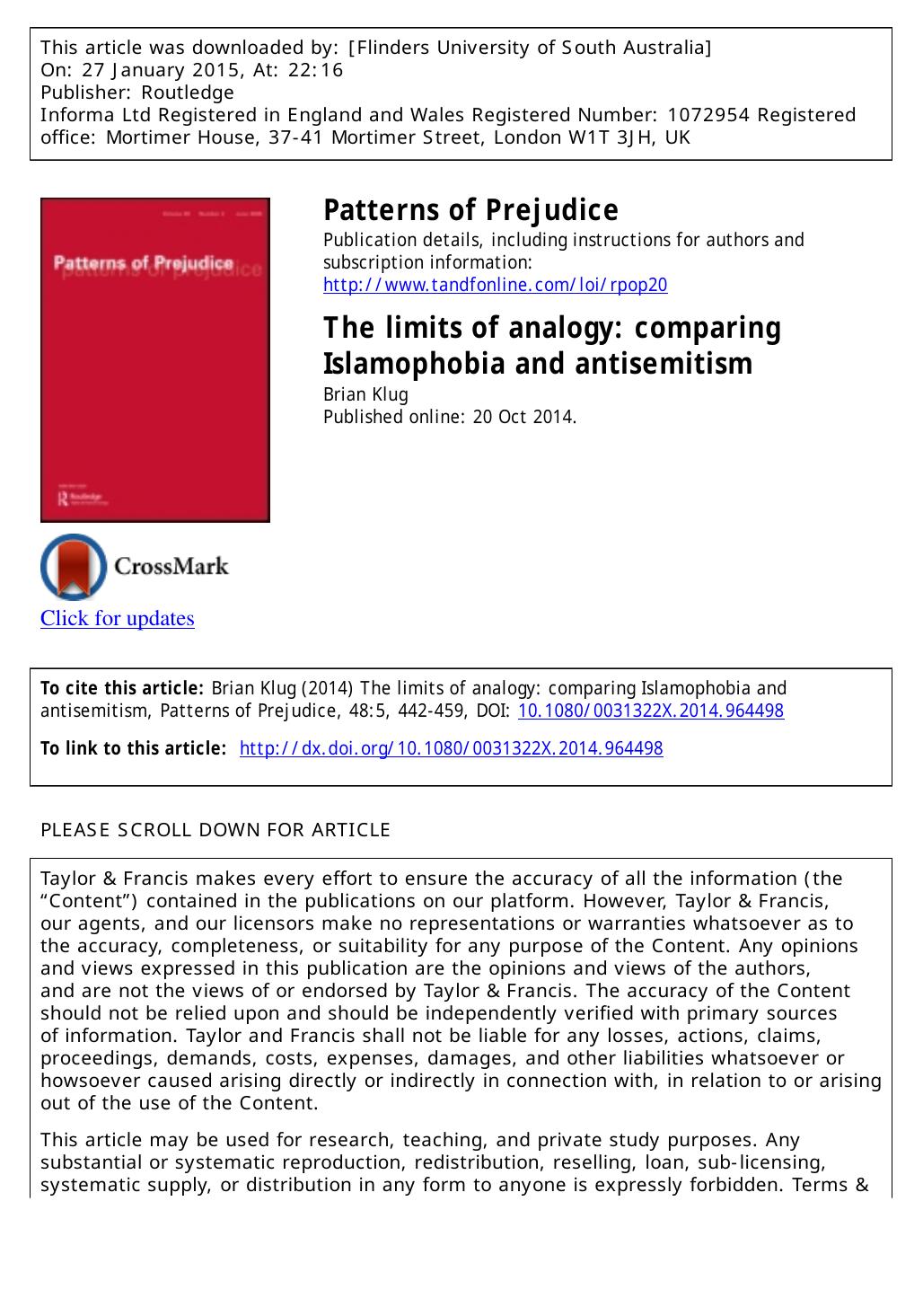 The limits of analogy: comparing Islamophobia and antisemitism