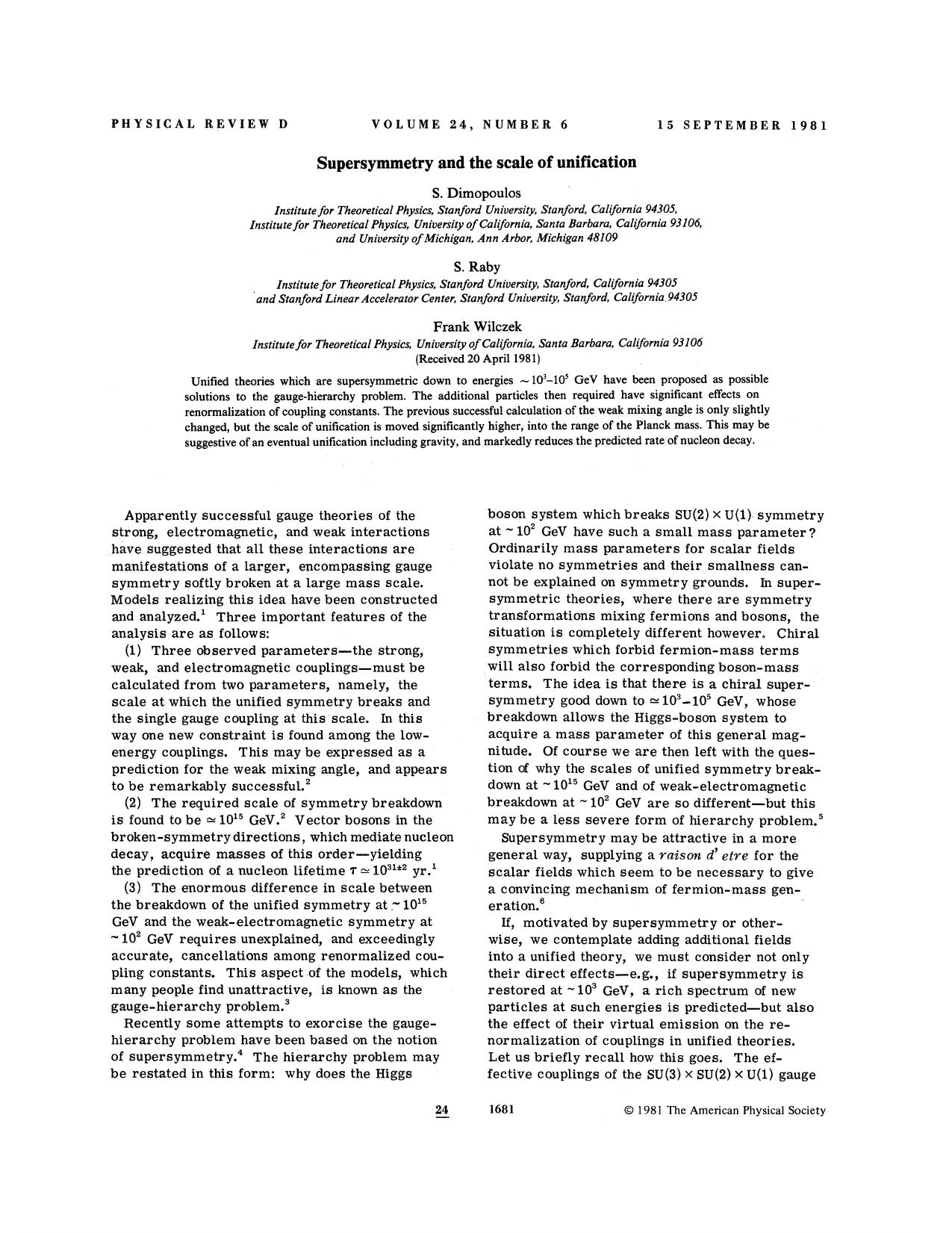 Supersymmetry and the scale of unification