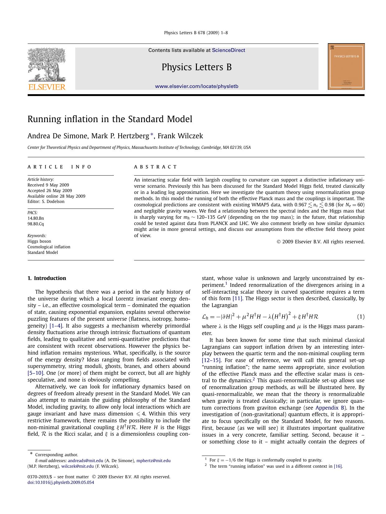 Running inflation in the Standard Model