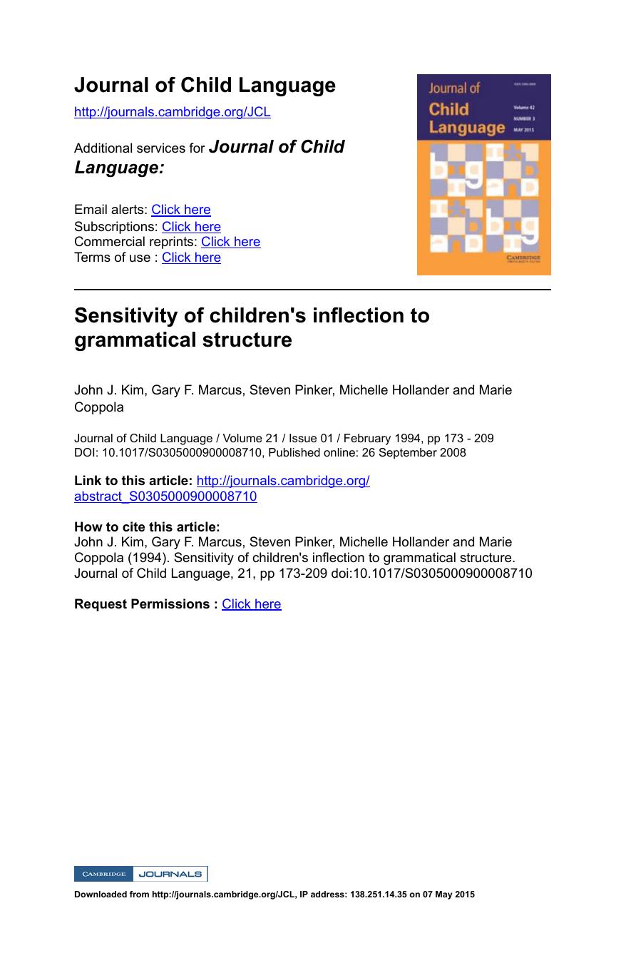 Sensitivity of children's inflection to grammatical structure