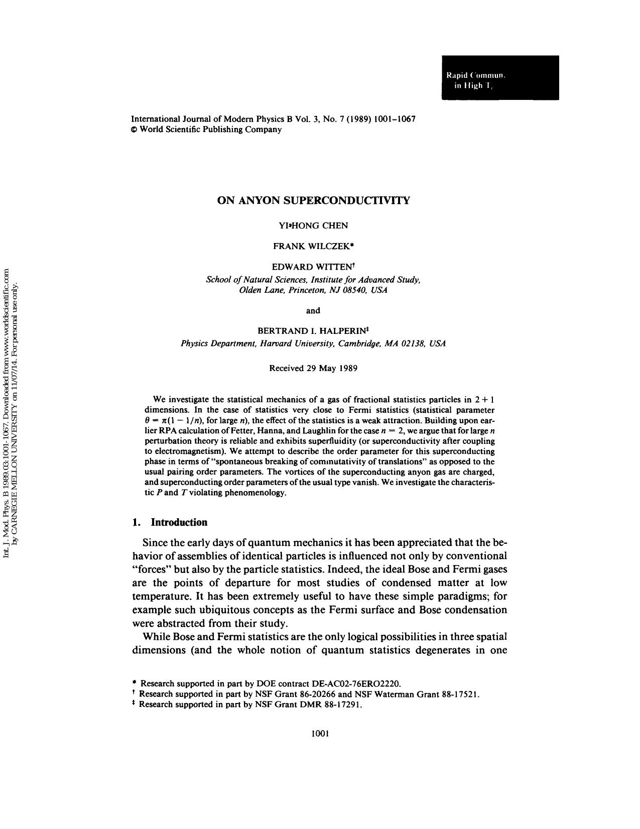 ON ANYON SUPERCONDUCTIVITY